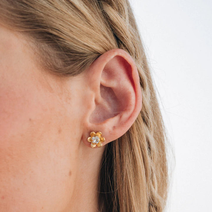Juni Stud Earrings Gold Crystal