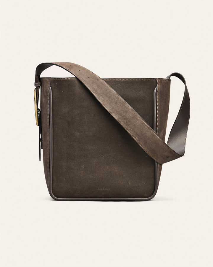 Masago Tote Bag Umber Suede Gold