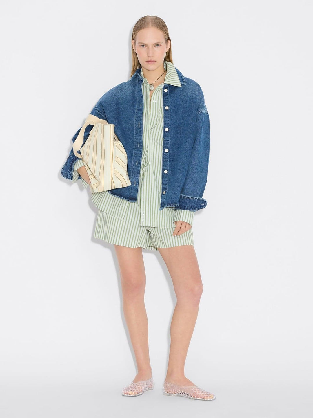 Loose Stripe Shirt Green Stripe