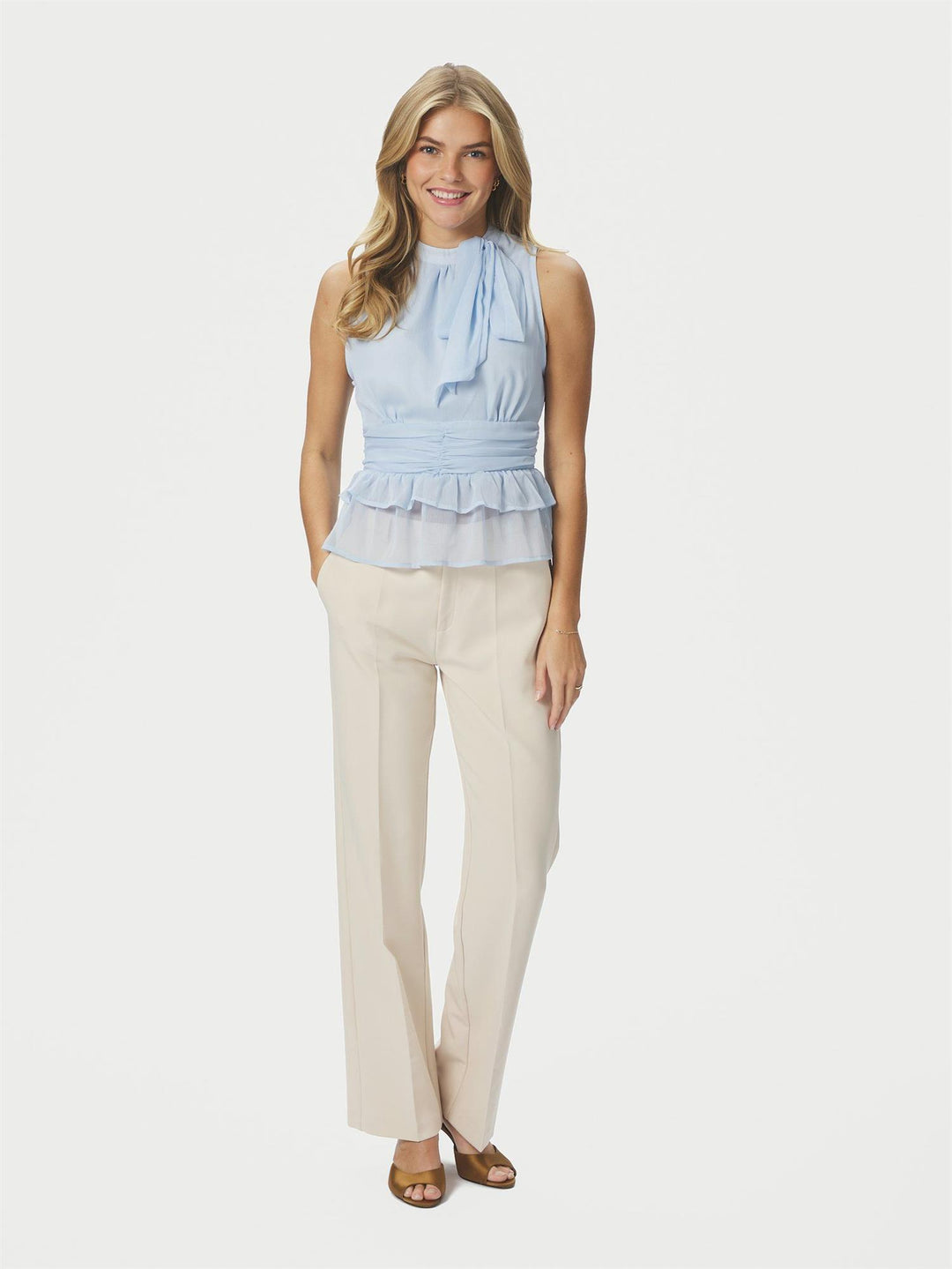 Ansol Solid Chiffon Top Light Blue