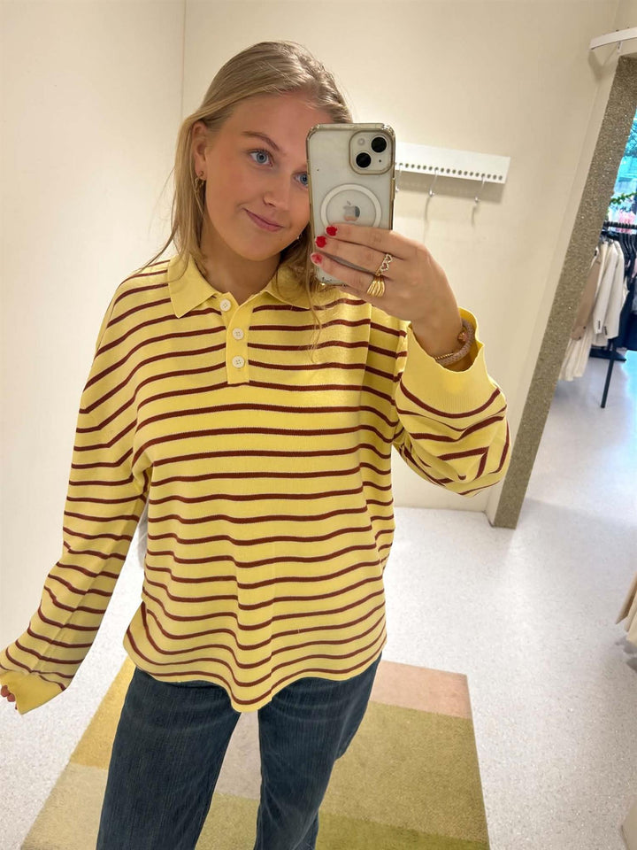 Adanne Polo Knit Stripe Yellow/Rust