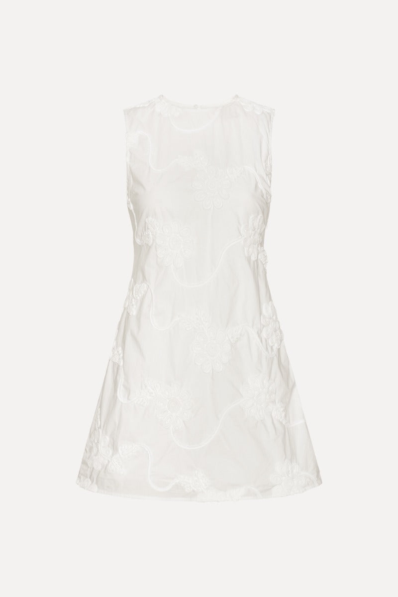 Flower Mini Flared Dress Bright White