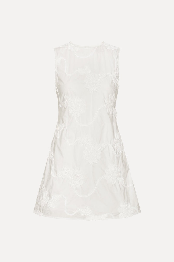 Flower Mini Flared Dress Bright White