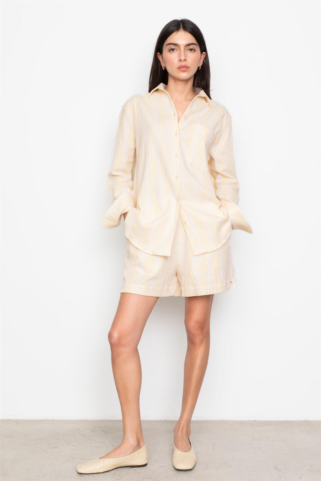 Bibi Crepe Shirt Light Yellow Stripe