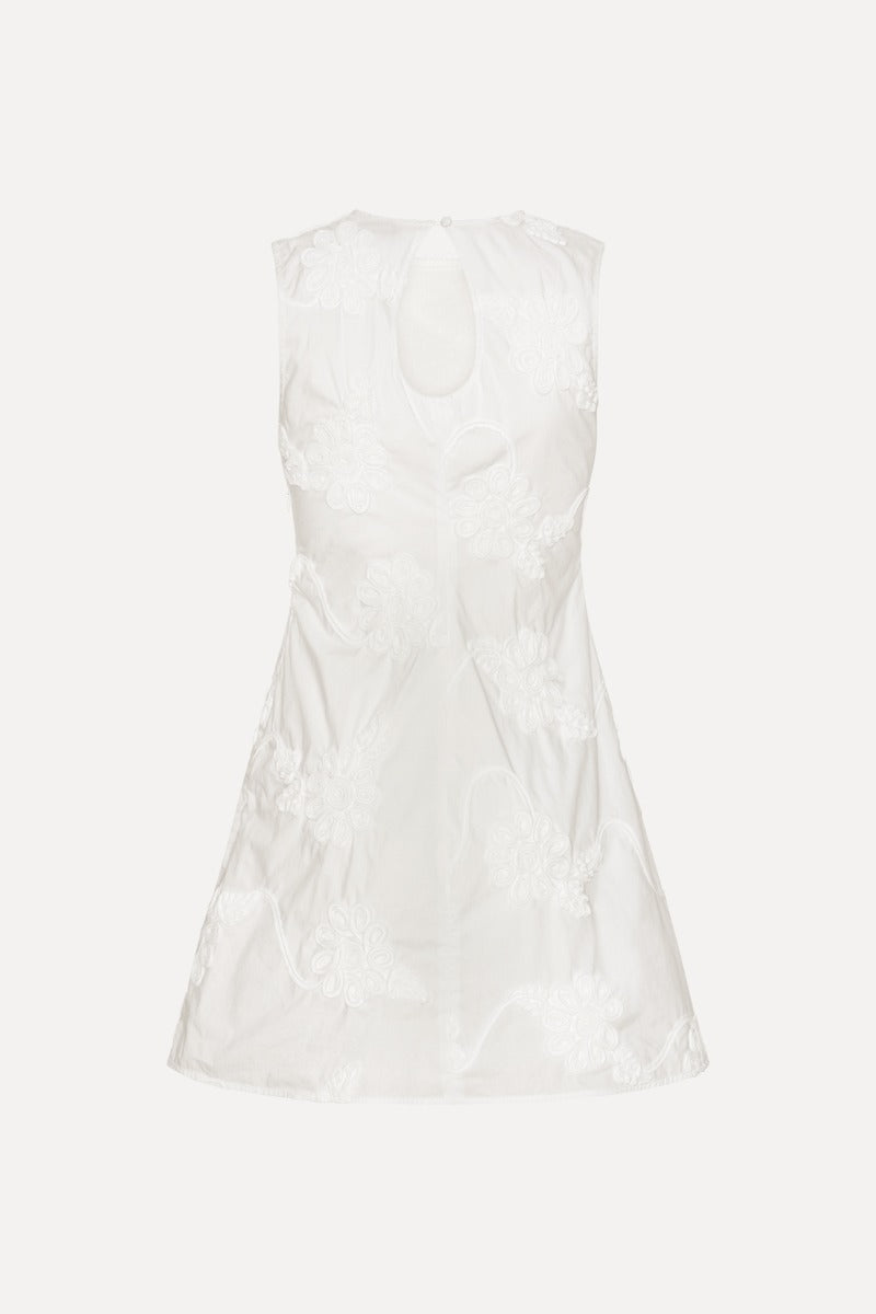 Flower Mini Flared Dress Bright White