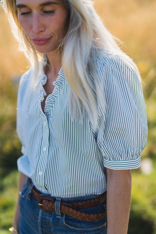 Maja 2/4 V Shirt STP B White/Eng Ivy