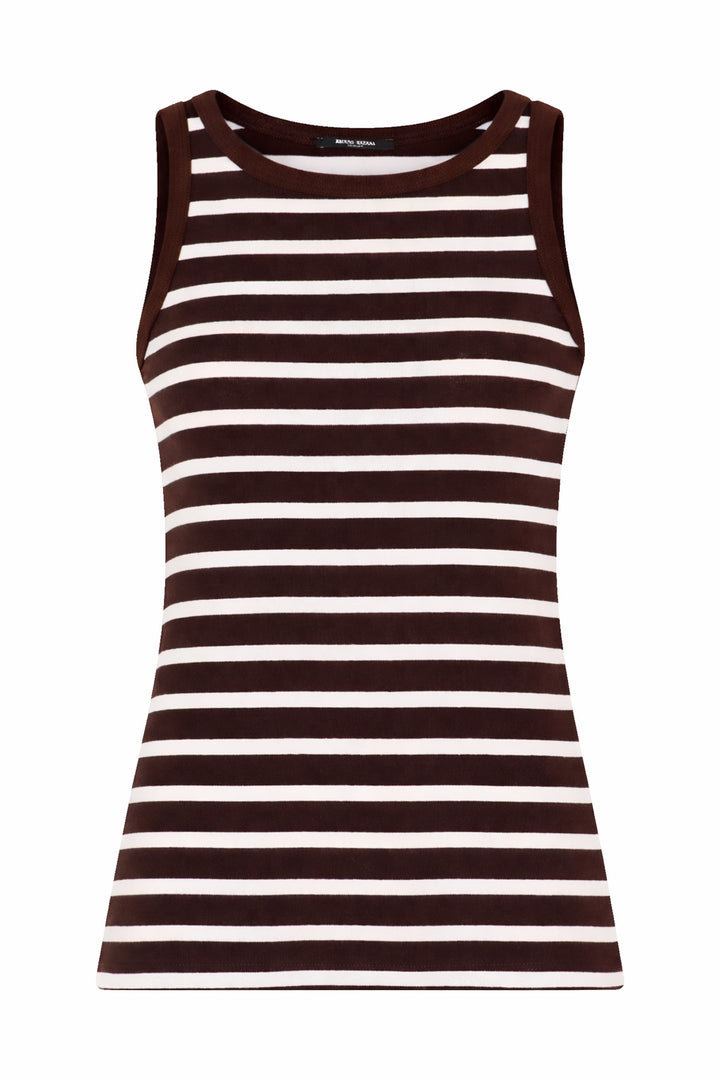 Iguanura Boat Neck Tank Top Brown Stripe