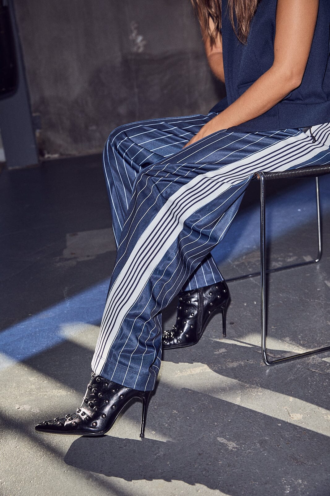 Baggy Pin Stripe Track Pants Navy