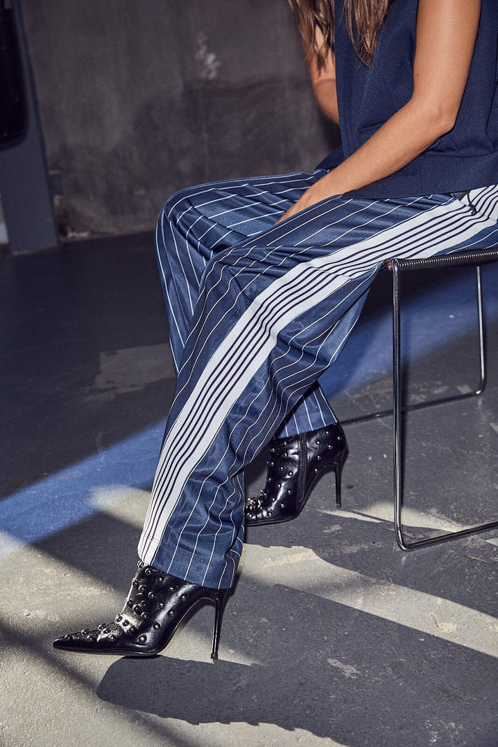 Baggy Pin Stripe Track Pants Navy
