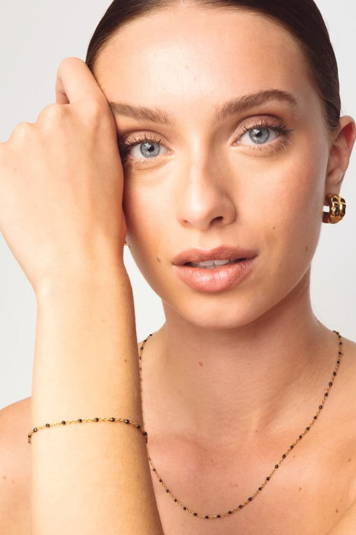 The Black Bead Bracelet Gold