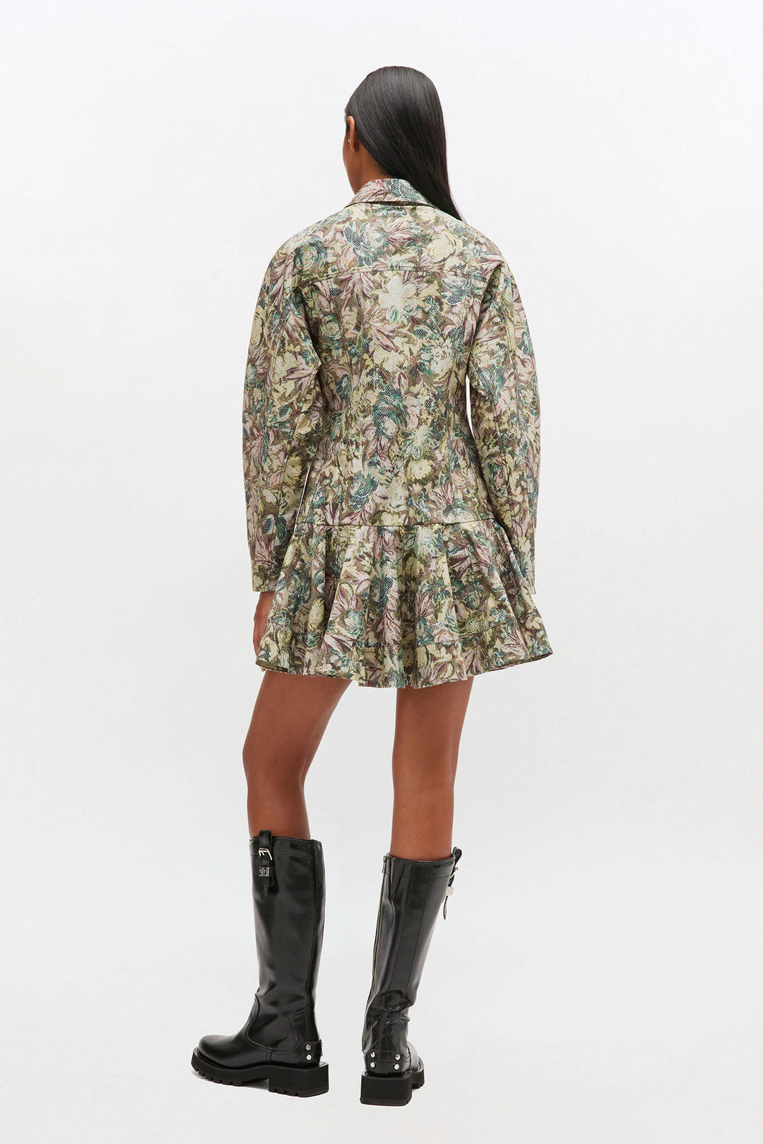 Printed Stretch Cotton Buttoned Mini Dress Jadeite