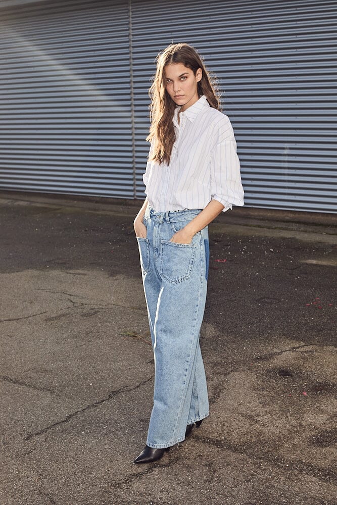 Flip Waist Pocket Jeans Bleached Denim