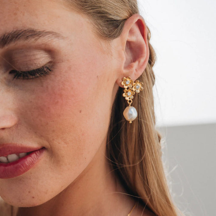 Juni Earrings Gold Pearl/Crystal