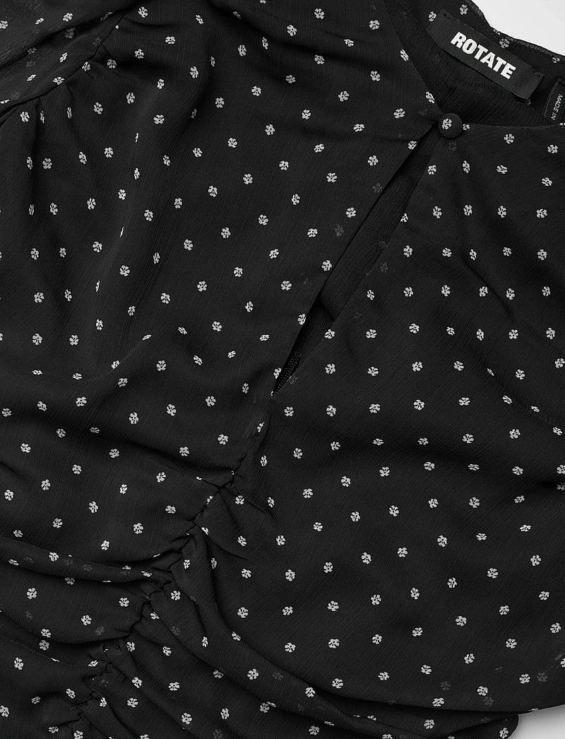 Chiffon Ruched Ls Top Black Comb