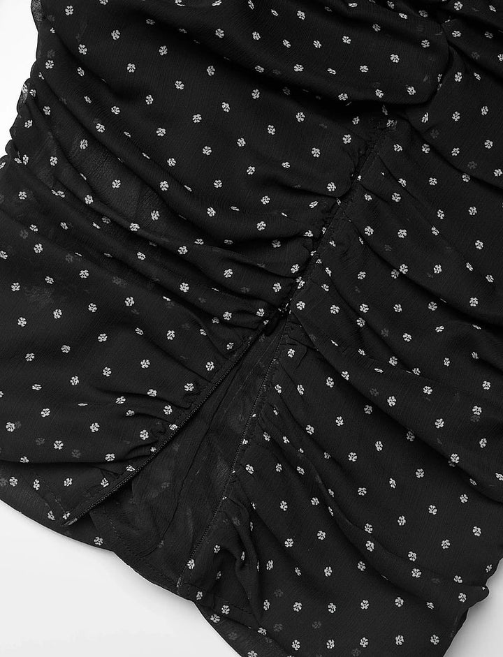 Chiffon Ruched Ls Top Black Comb