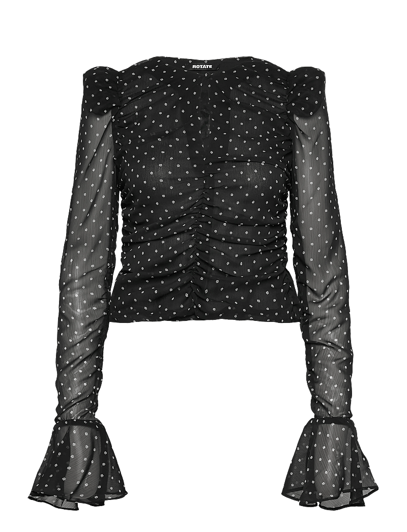 Chiffon Ruched Ls Top Black Comb