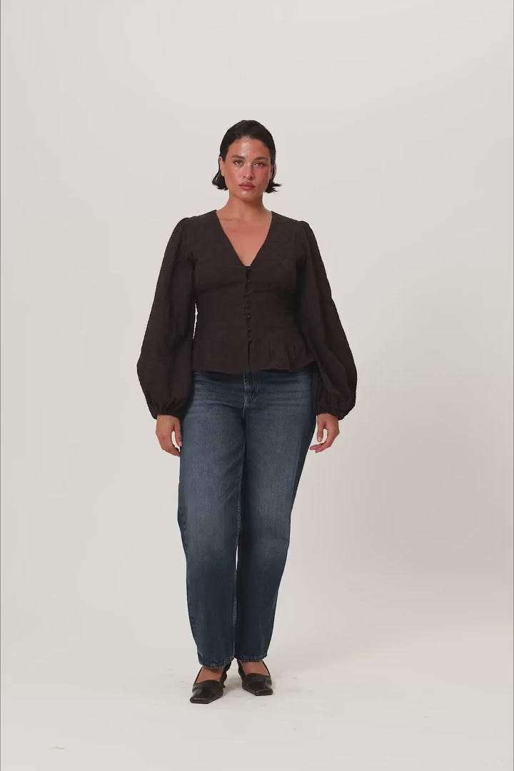 Palena Blouse Brown Embroidery