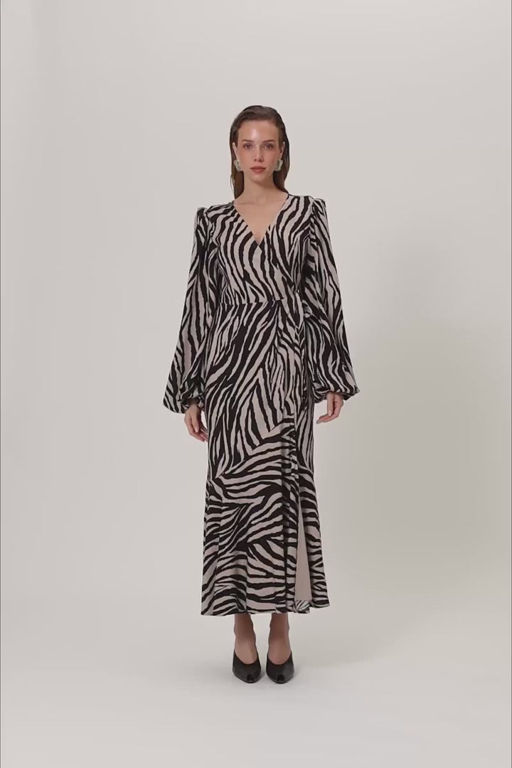 Portofino Maxi Dress Brown Zebra