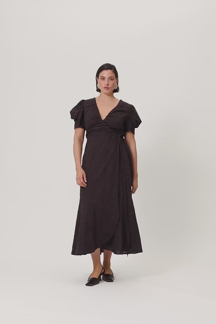 Ferrone Midi Dress Brown Embroidery