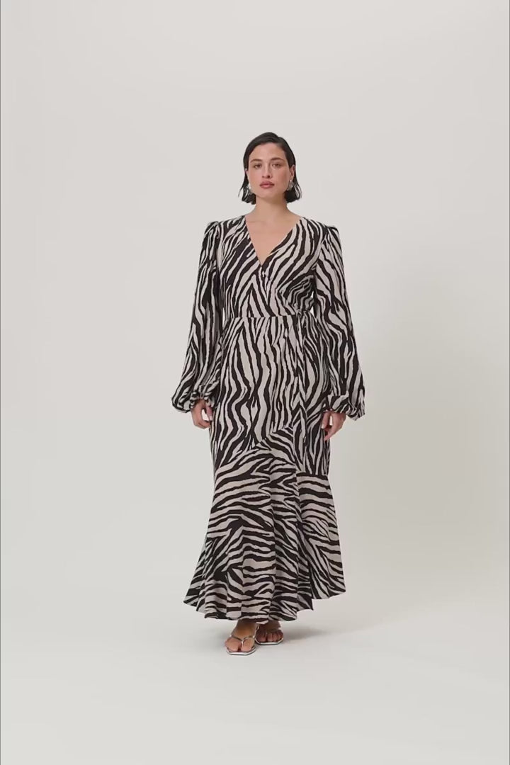 Portofino Maxi Dress Brown Zebra