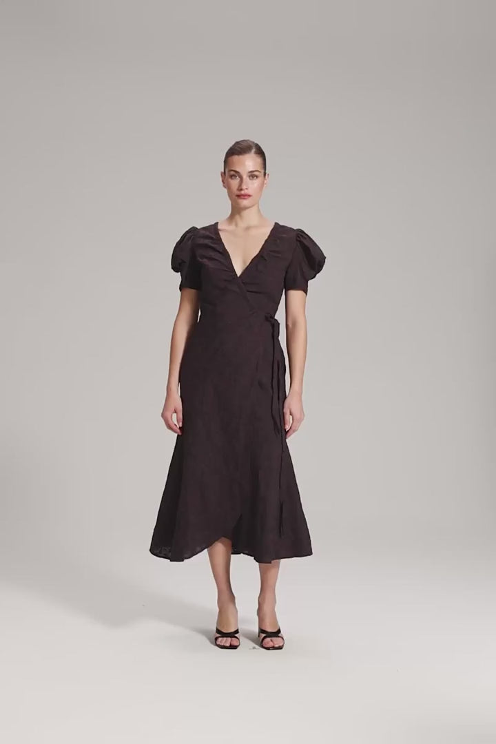 Ferrone Midi Dress Brown Embroidery