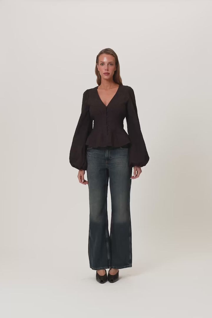 Palena Blouse Brown Embroidery