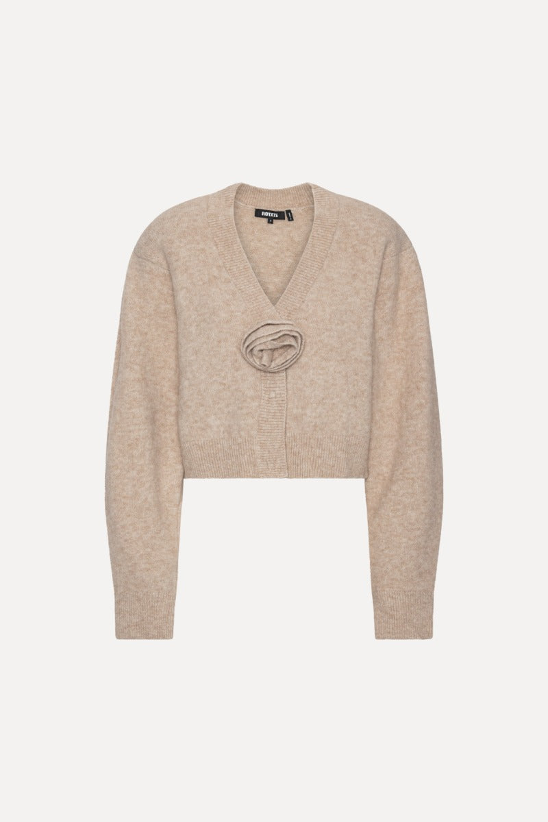 Knit Flower Cardigan Oxford Tan