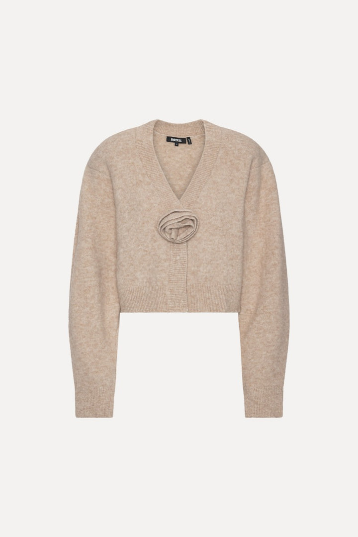 Knit Flower Cardigan Oxford Tan