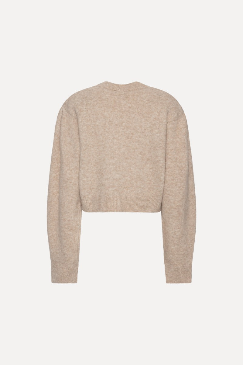 Knit Flower Cardigan Oxford Tan