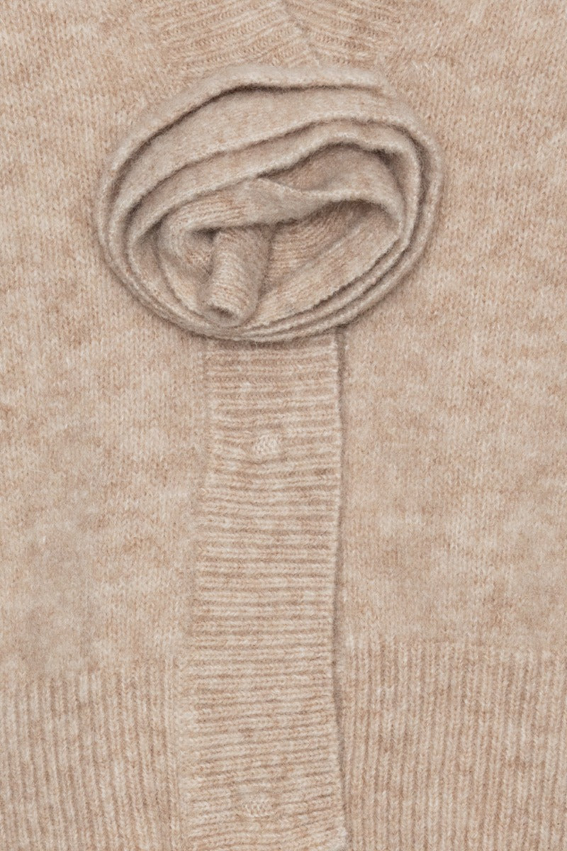 Knit Flower Cardigan Oxford Tan