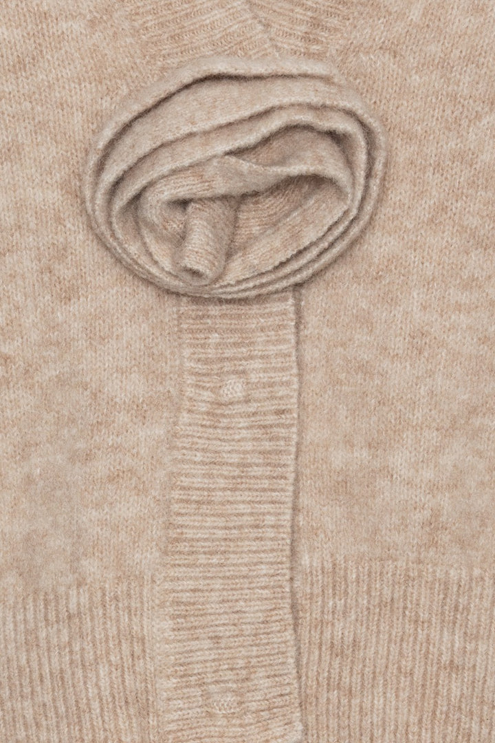 Knit Flower Cardigan Oxford Tan