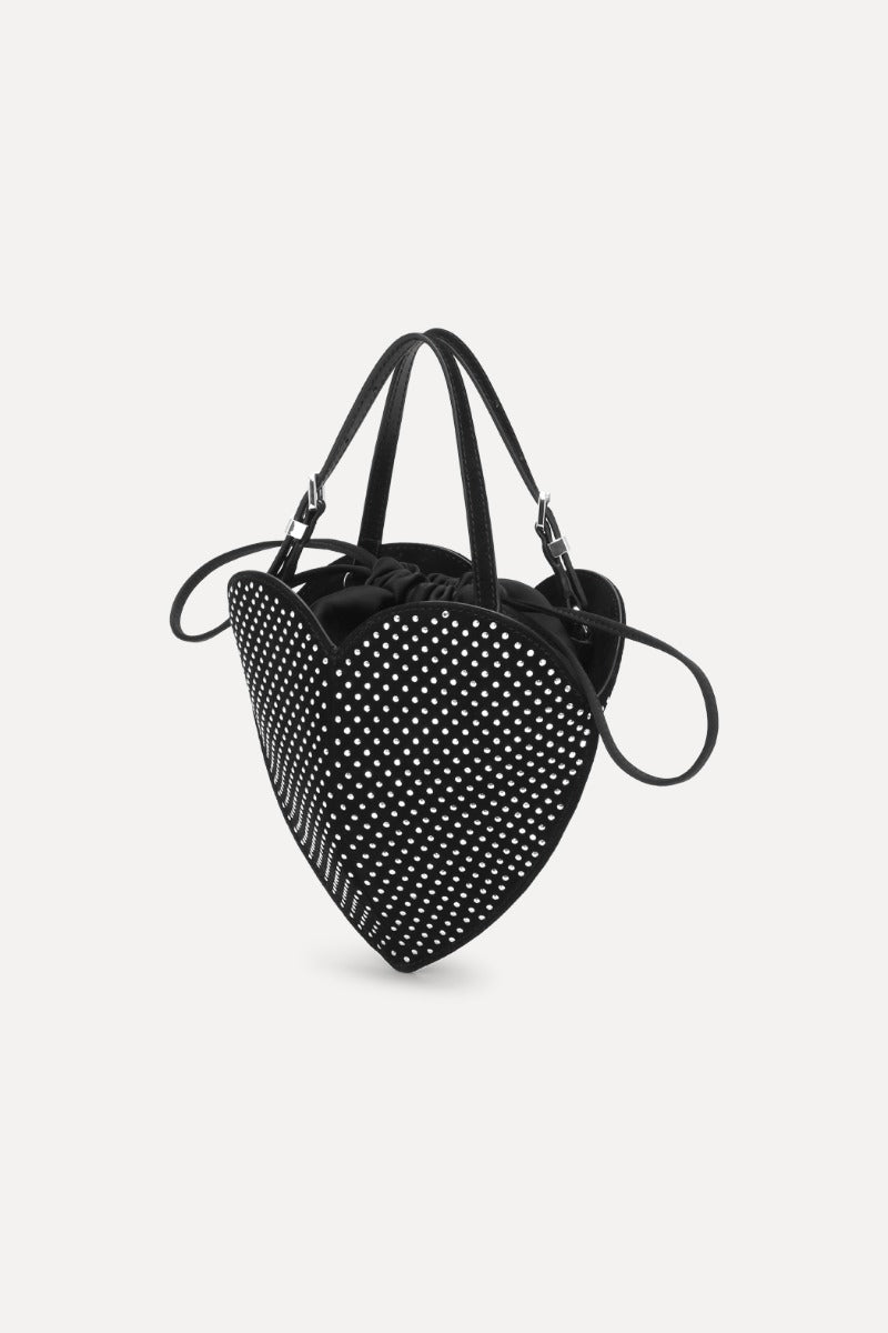 Rhinestone Heart Bag Black Comb