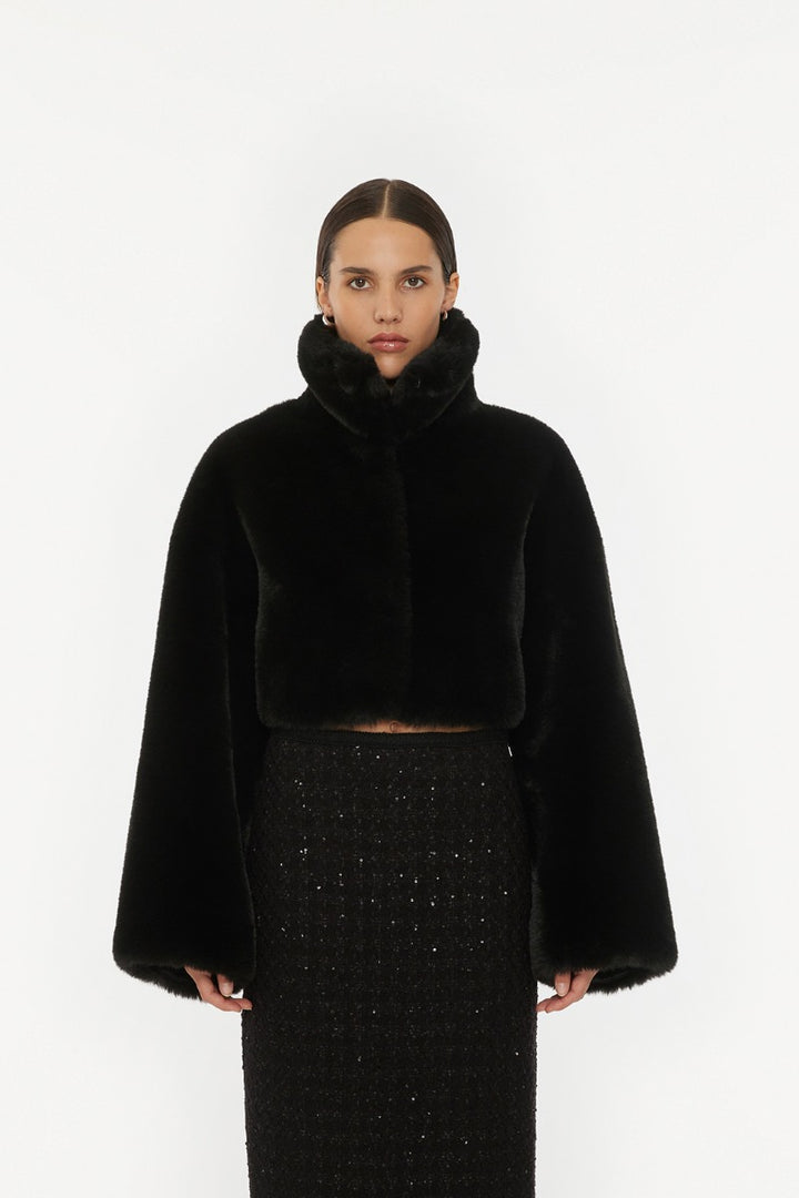 Faux Fur Crop Jacket Black
