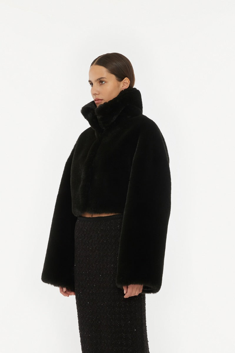 Faux Fur Crop Jacket Black