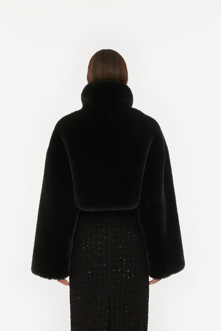 Faux Fur Crop Jacket Black