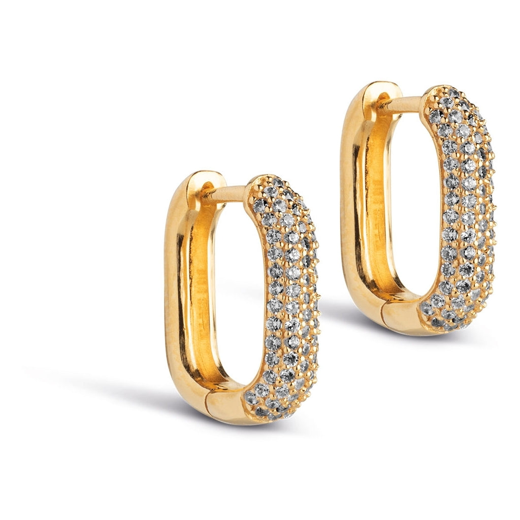 Sparkling Hoops Square 15mm Hoops Clear CZ Gold