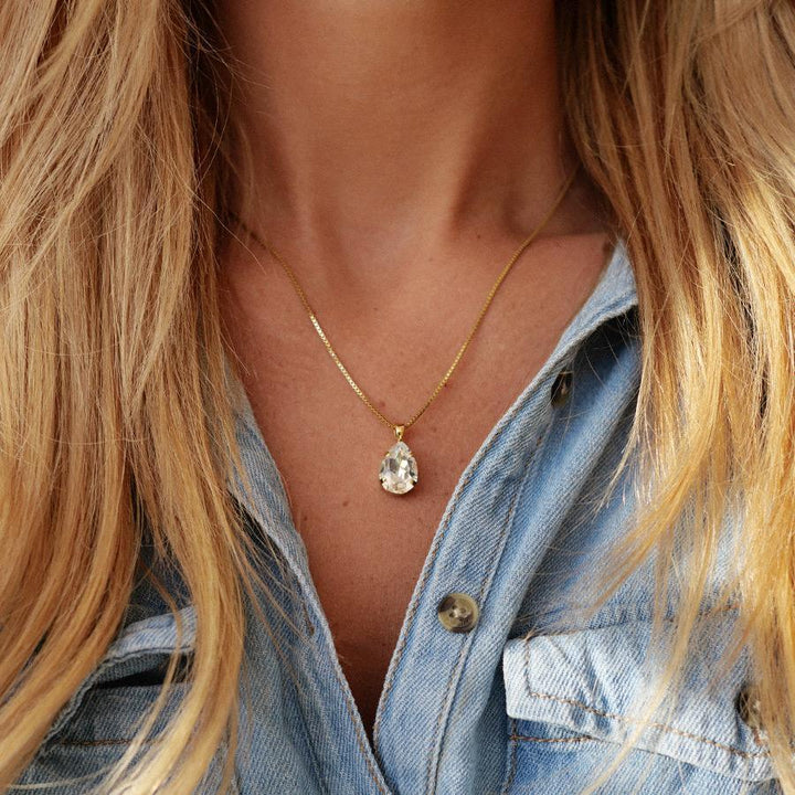 Mini Drop Necklace Gold Crystal