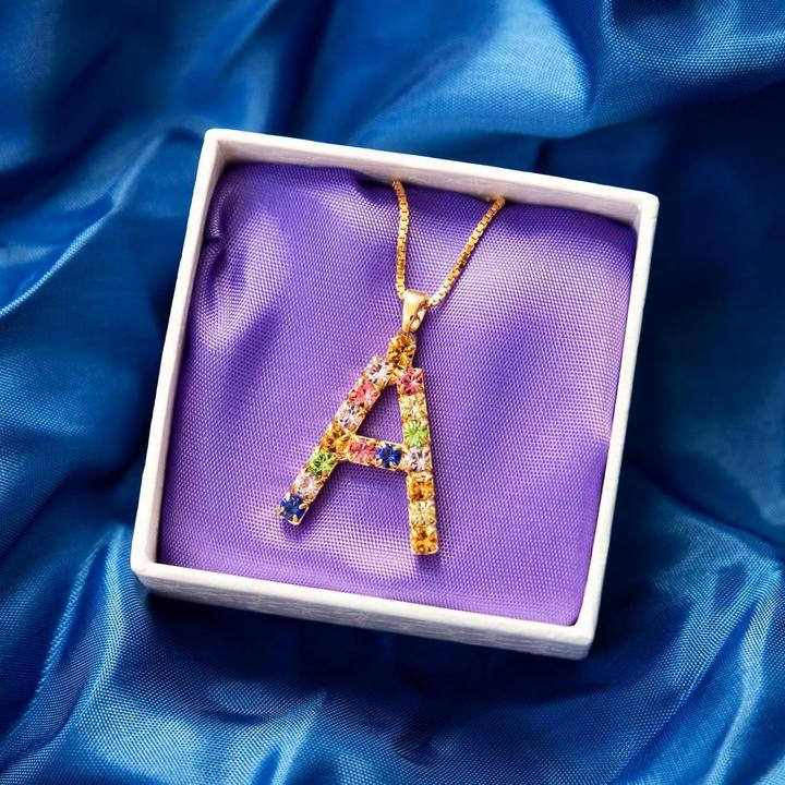 Letter Necklace Rainbow Combo Gold 50cm