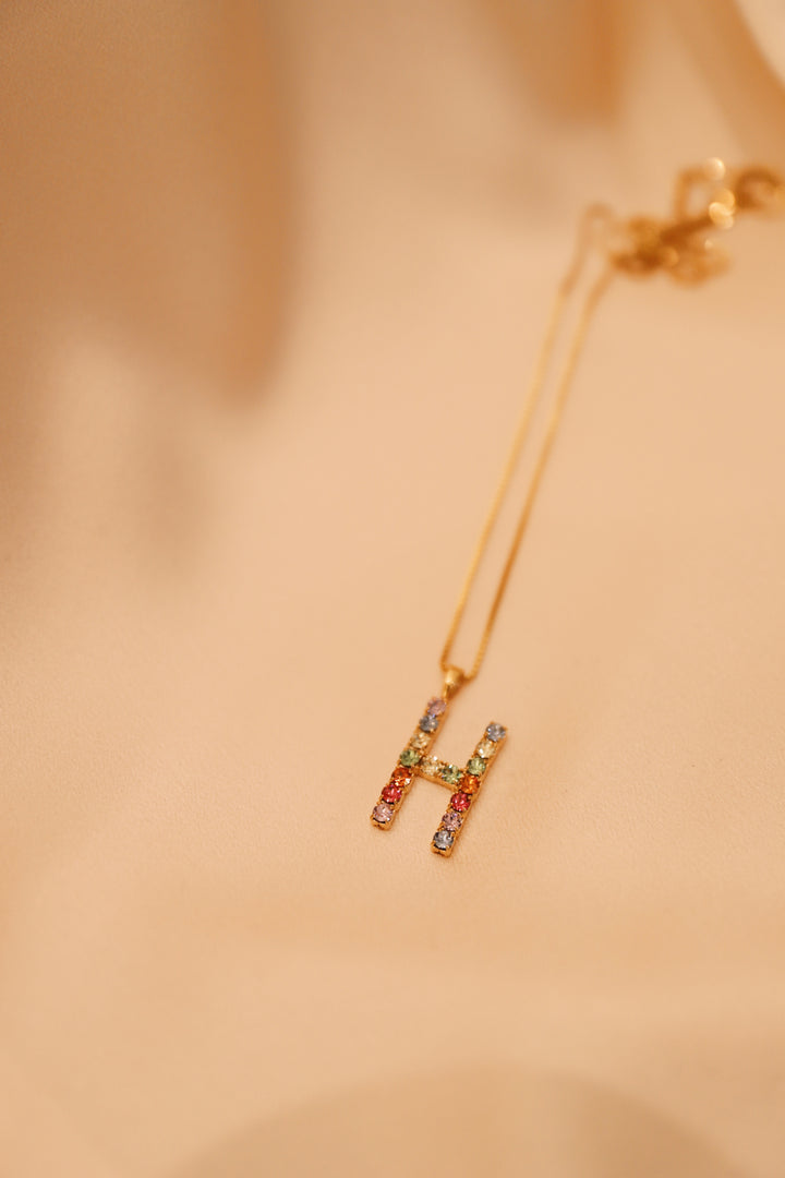 Letter Necklace Rainbow Combo Gold 50cm