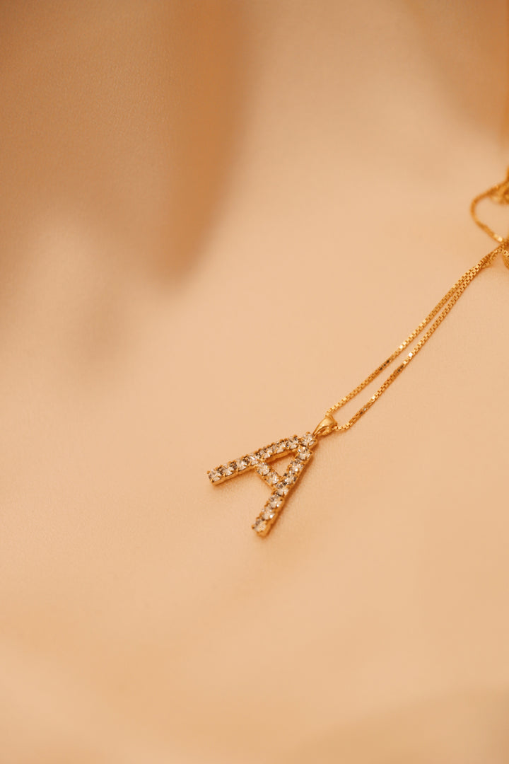 Letter Necklace Crystal Gold 50 cm