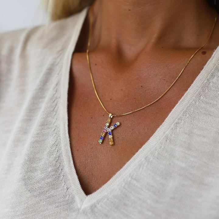 Letter Necklace Rainbow Combo Gold 50cm
