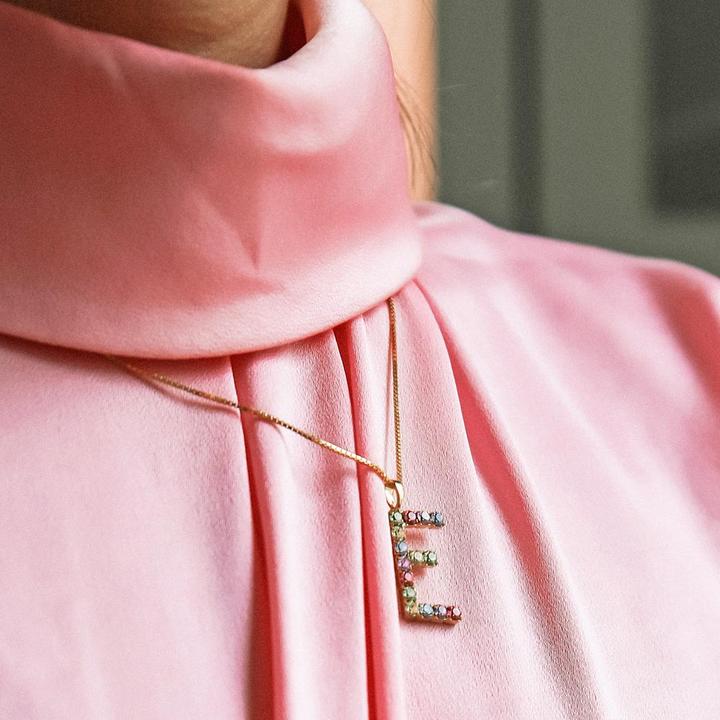 Letter Necklace Rainbow Combo Gold 50cm