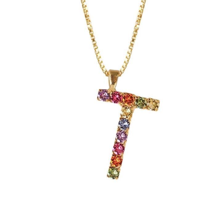 Letter Necklace Rainbow Combo Gold 50cm
