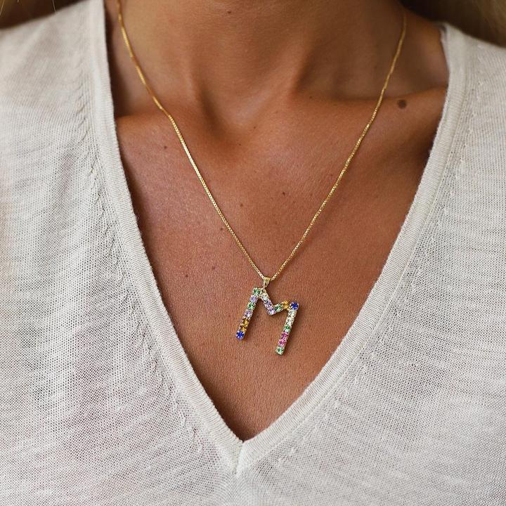 Letter Necklace Rainbow Combo Gold 50cm