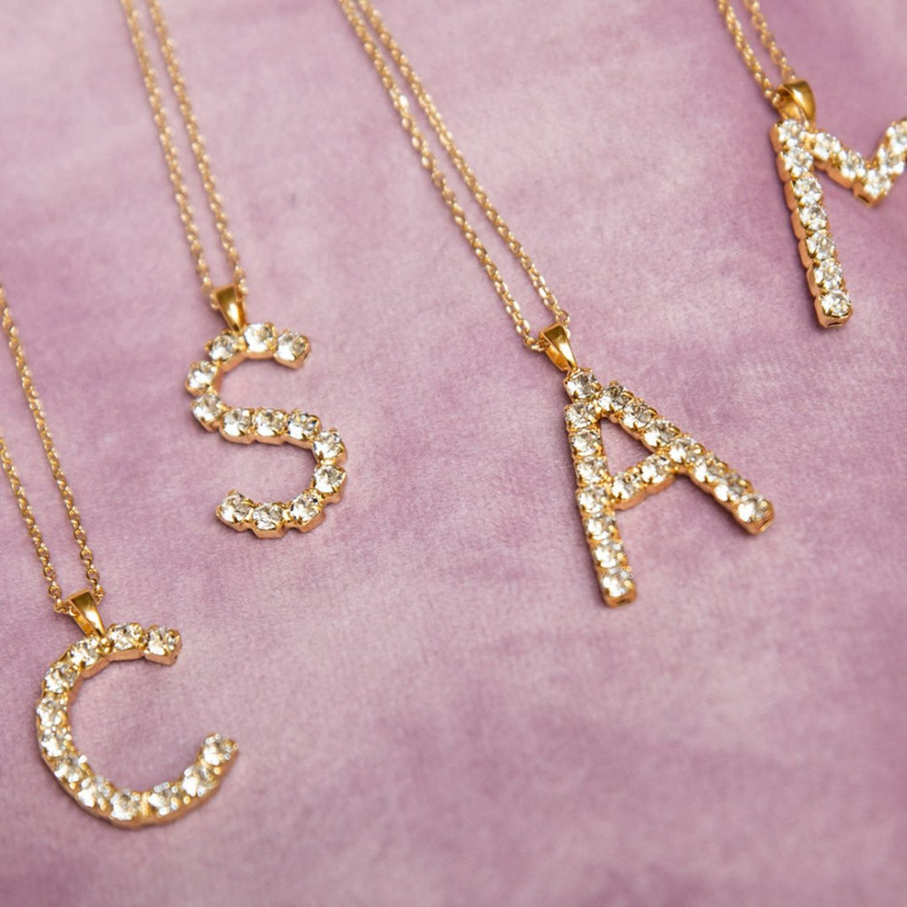 Letter Necklace Crystal Gold 50 cm