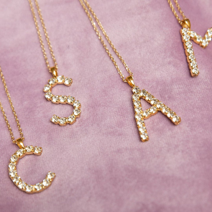 Letter Necklace Crystal Gold 50 cm