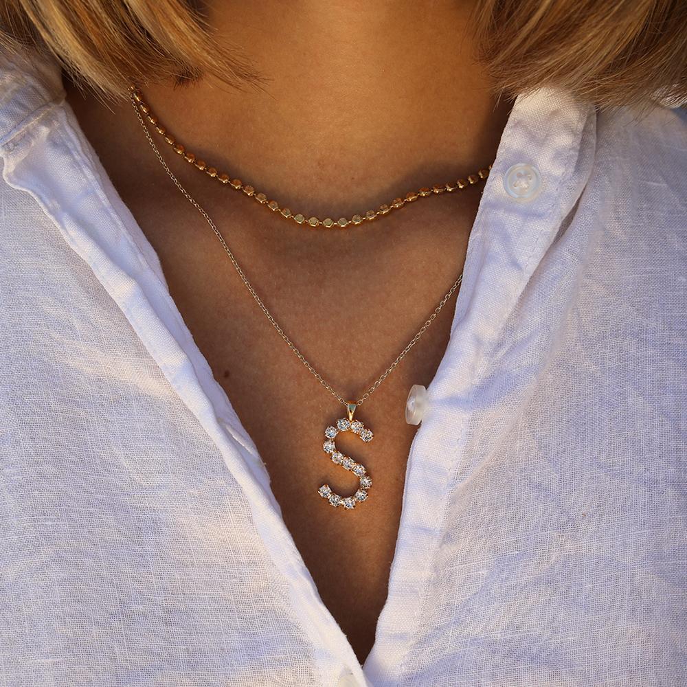 Letter Necklace Crystal Gold 50 cm