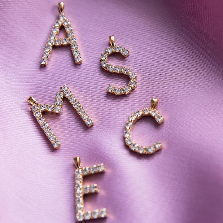 Letter Necklace Crystal Gold 50 cm